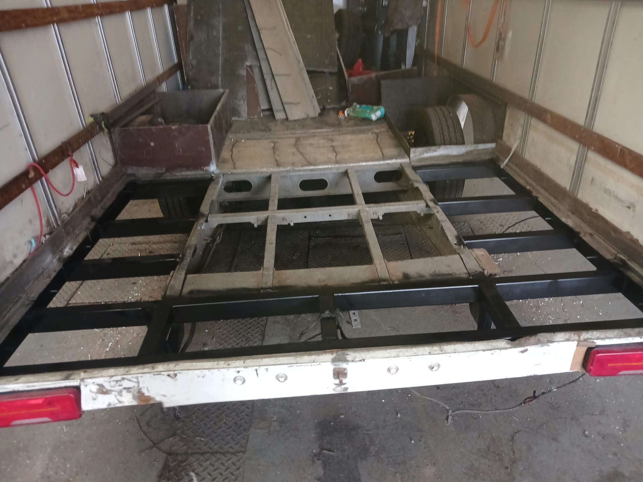Steel floor frame being rebuilt in the workshop