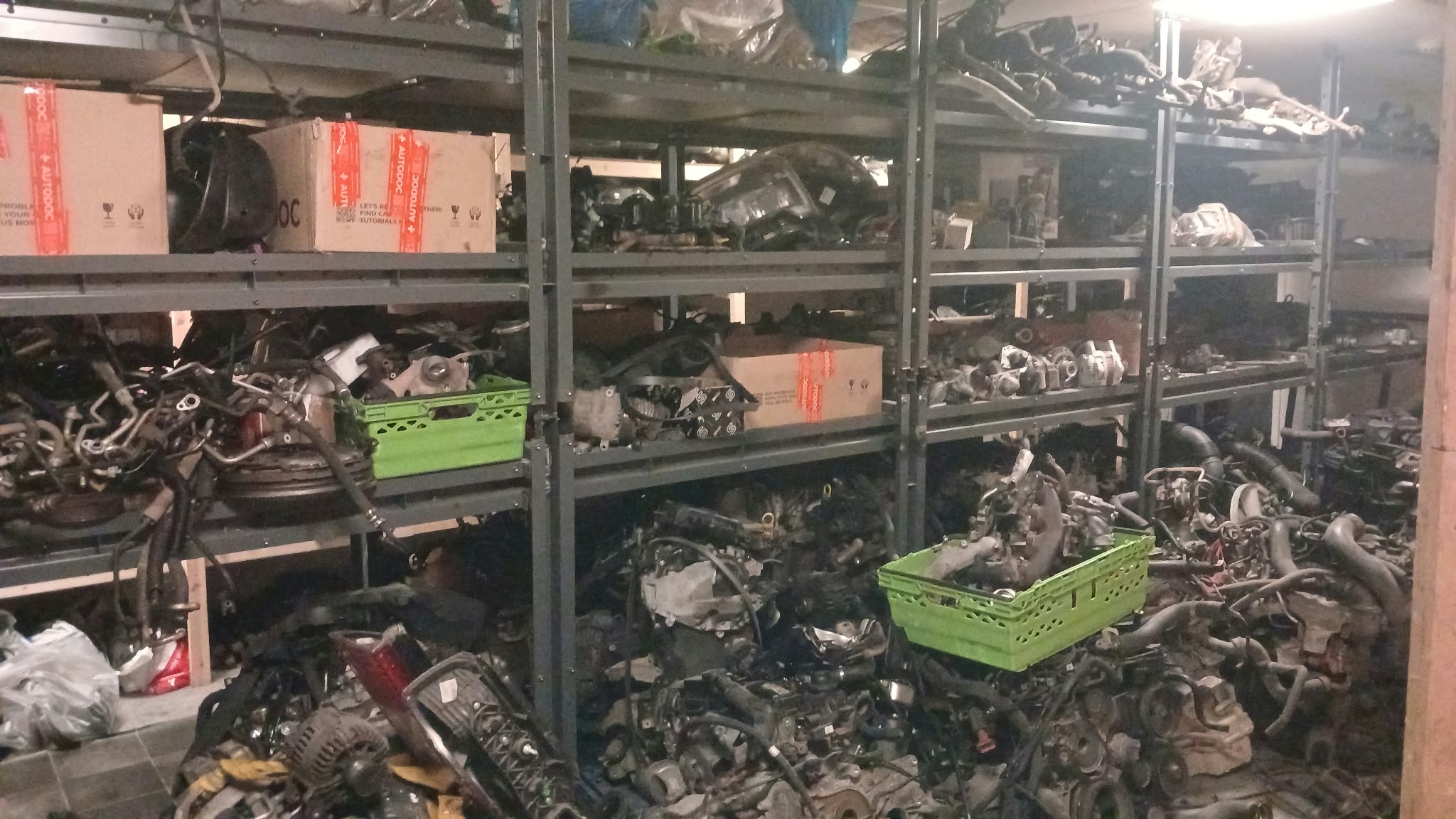 Racks of used van parts in stock